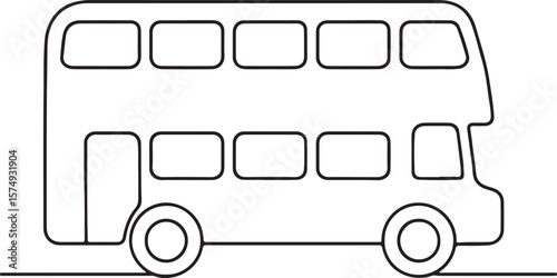 City Double Decker Bus Illustration Line Drawing on White Background
