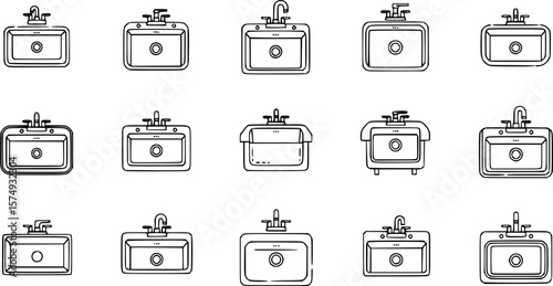 vector set of Sink icon set in thin line style
