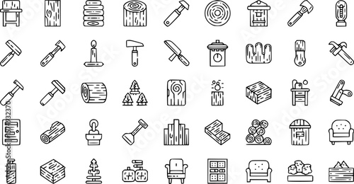 vector set of Wood icon set in thin line style
