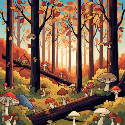 autumn, tree, landscape, nature, vector, illustration, leaf, season, fall, house, flower, farm, summer, forest, grass, plant, sky, cartoon, garden, spring, field, leaves, village, design, art