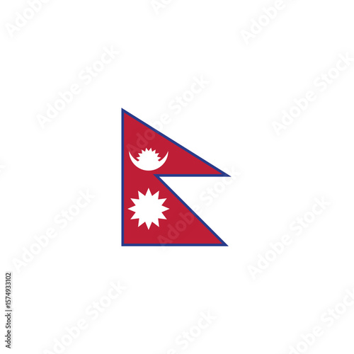 Illustration of the nepal flag featuring a red background with a white sun and moon in the corner area