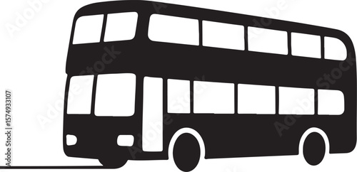 Silhouette Double Decker Bus Two Floor Vector Icon on White
