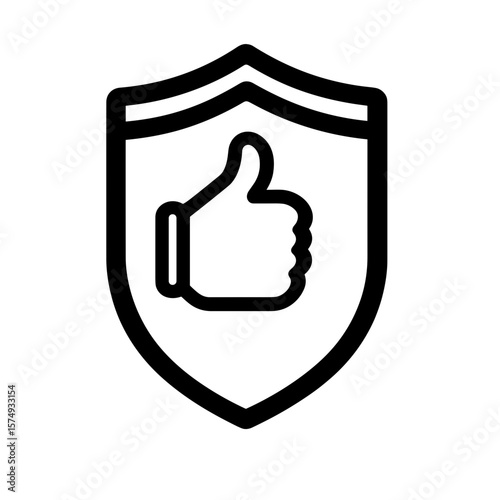 The shield icon with thumbs up symbolizes approval and trust on a transparent background