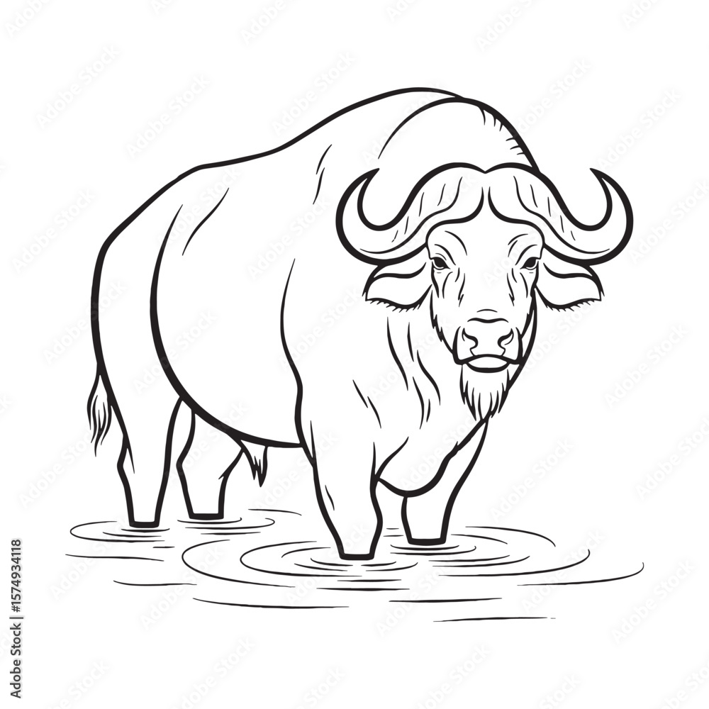 Fototapeta premium Classic Buffalo Aura - Buffalo vector - Buffalo Line art - Buffalo Drawing - Vector Lineart of Buffalo - Buffalo icon - formidable essence