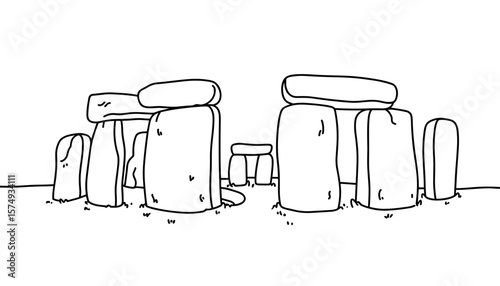 Outline drawing of Stonehenge on blank background for coloring page  