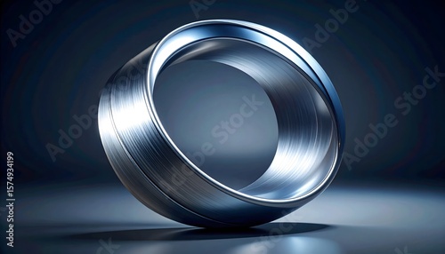 Futuristic Metallic Möbius Ring Sculpture on Dark Blue Background