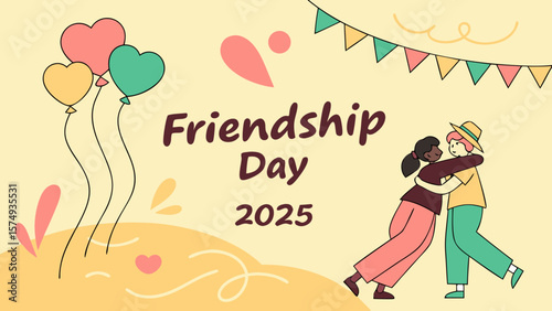 Friendship day 2025 celebration with friends balloons and party decorations for happy best friends forever  day