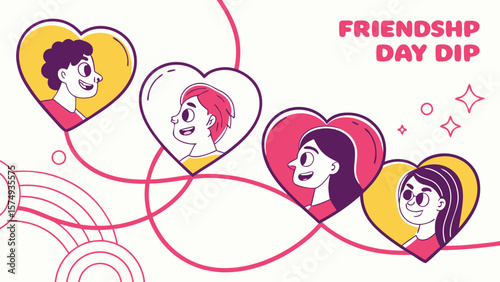 Friendship day celebration with friends and family sharing love and happiness in colorful hearts design