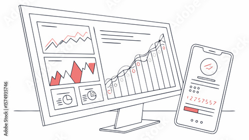 Data analytics dashboard on computer and mobile phone showing business growth and financial information