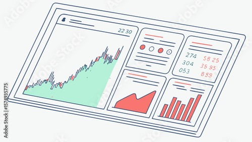 Stock market analysis dashboard with financial data and charts for investment and trading insights display