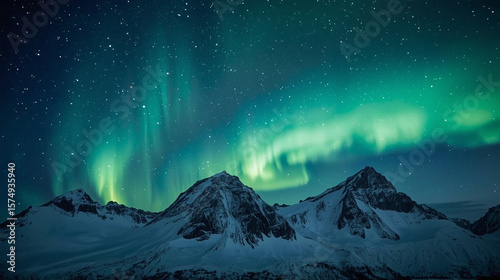 Arctic Peaks Under the Northern Lights