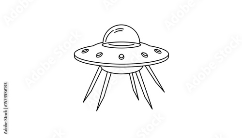 UFO spaceship illustration in minimalist style for coloring page  