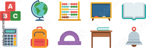 A B C blocks globe abacus blackboard open book calculator backpack protractor desk bell green 2025 bundle set download