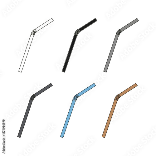 Collection of six colorful drinking straws with flexible joints isolated on white background Art & Illustration