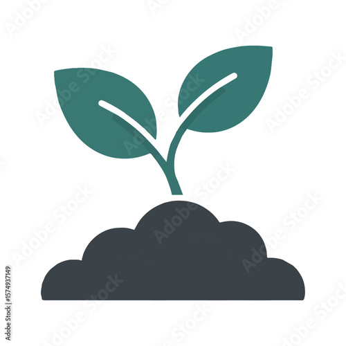 Young green plant sprout growing from dark soil isolated on white background Art & Illustration
