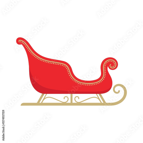 Classic red Santa sleigh with gold accents isolated on white background Art & Illustration