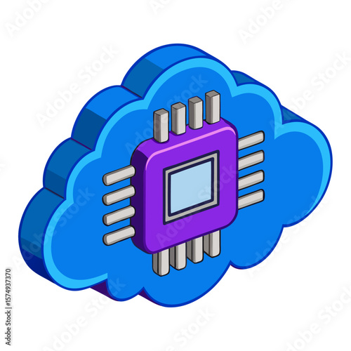 Blue cloud with purple processor chip technology computer