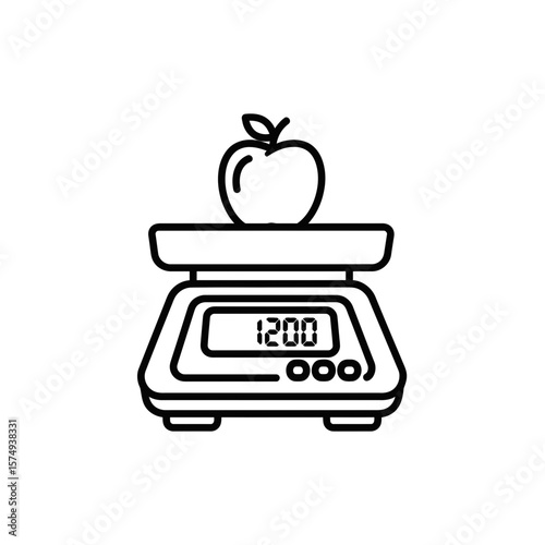 Apple on Digital Weight Scale Icon in Minimalist Style  