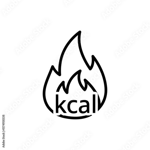 kcal symbol with flame icon in minimalistic style  