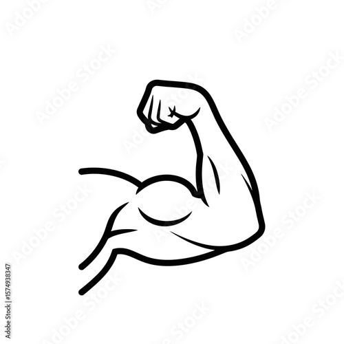Flexed muscular arm icon in minimalist line art style  