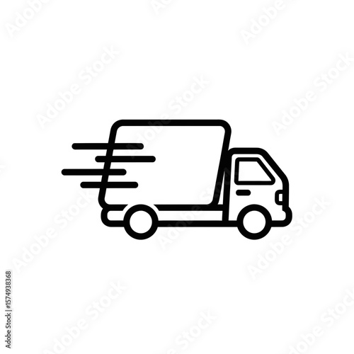 Delivery truck icon moving swiftly in a minimalist style  
