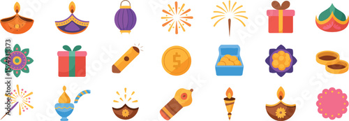 Festive illuminations and celebratory elements diwali diyas 2025 bundle set download