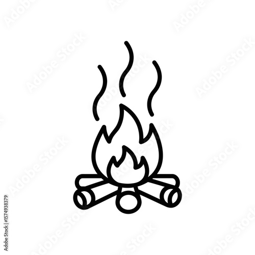 Campfire icon with flames and smoke in minimalist style  