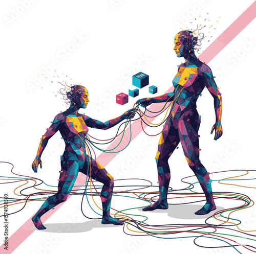 Abstract Human-AI Connection - Interlinked Digital Network Concept