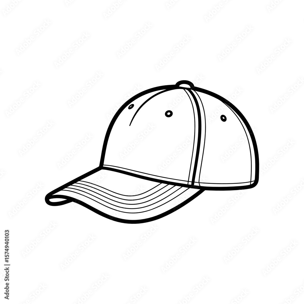 Fototapeta premium Sporty Cap in Focus: A simple yet striking illustration of a classic baseball cap, rendered in a clean, minimalist line style, exuding casual elegance.