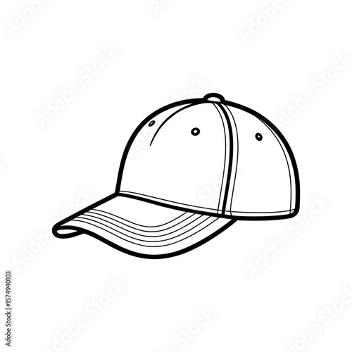 Sporty Cap in Focus: A simple yet striking illustration of a classic baseball cap, rendered in a clean, minimalist line style, exuding casual elegance.
