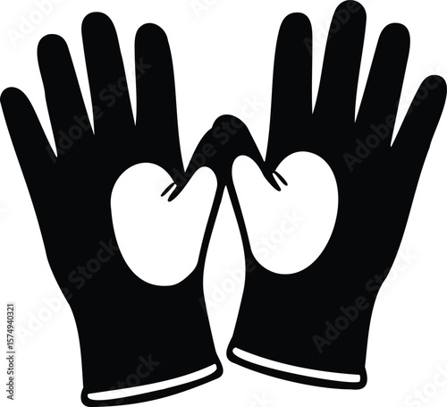 Stylish black and white gloves graphic design element playful minimalist illustration simple bold heart shape hands apparel fashion icon