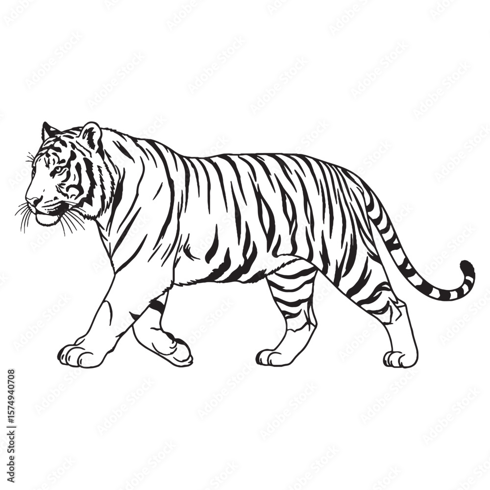 Obraz premium The Solitary Tiger's Nature - Tiger vector - Tiger Line art - Tiger Drawing - Vector Lineart of Tiger - Tiger illustration - representing its individual character