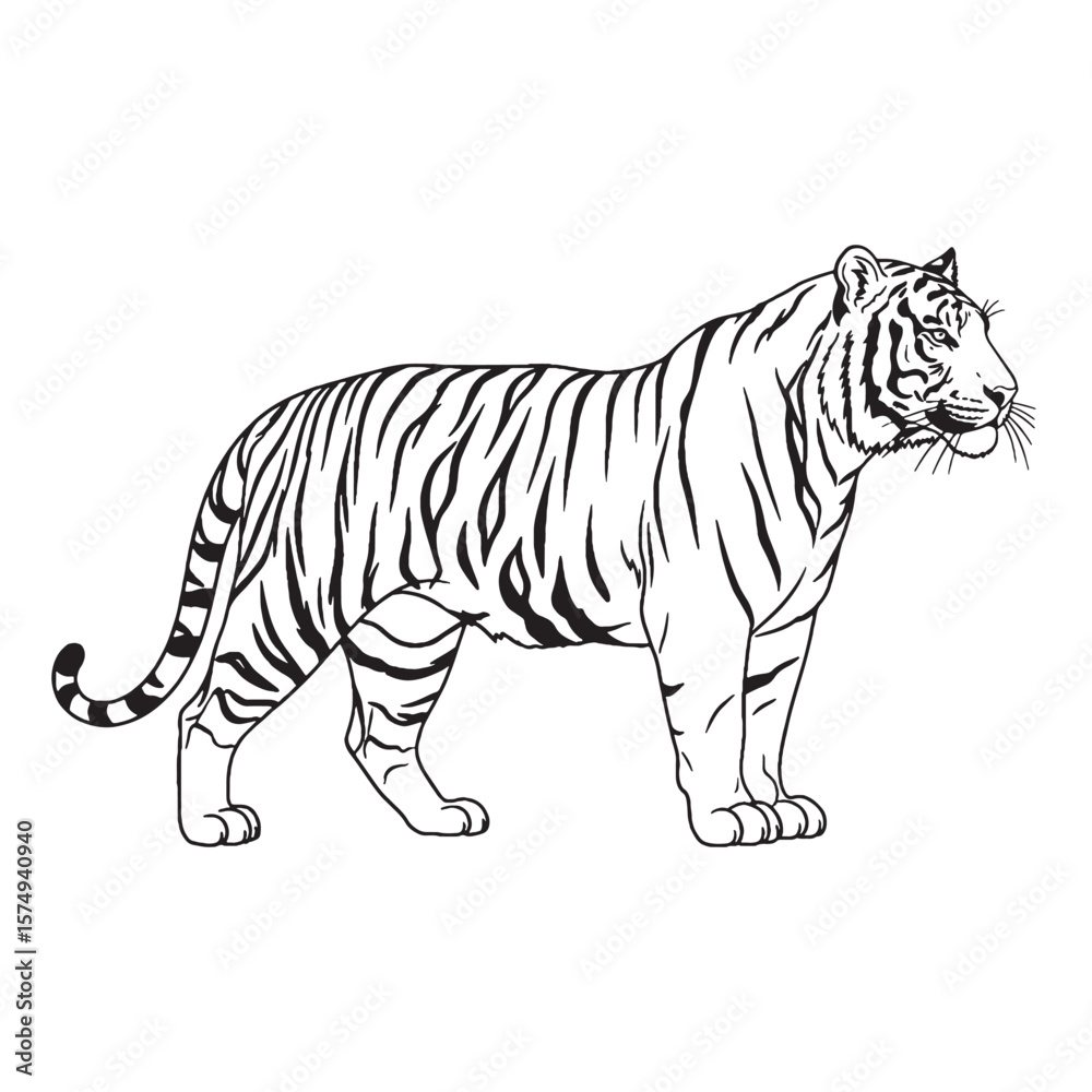 Obraz premium A Majestic Tiger Presence - Tiger vector - Tiger Line art - Tiger Drawing - Vector Lineart of Tiger - Tiger illustration - radiating its strength