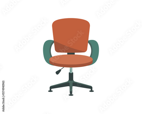 Flat Design Terracotta Office Chair with Teal Armrests and Dark Base on White