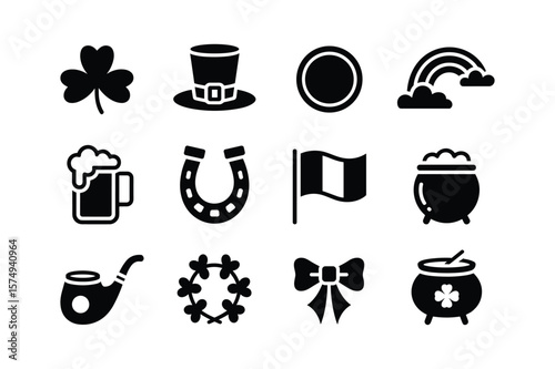 Shamrock top hat horseshoe flag beer pot pipe wreath bow clover leaf