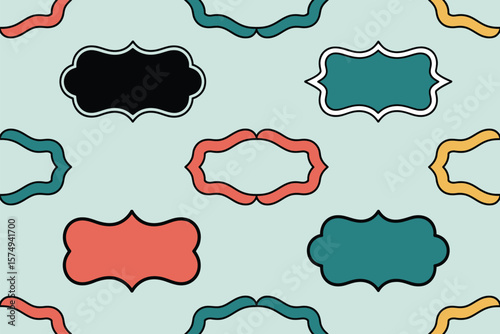 A light blue background with a pattern of colorful decorative frames scattered across the surface area