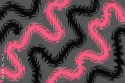 Abstract background featuring black and pink wavy lines with spiky edges on a gray backdrop