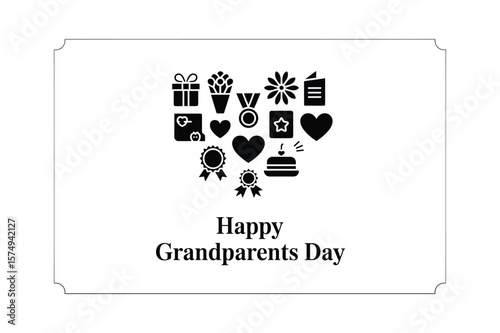 Heart shaped silhouette of gifts flowers and awards with happy grandparents day text