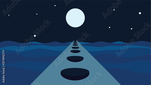path of floating stones leading across a vast