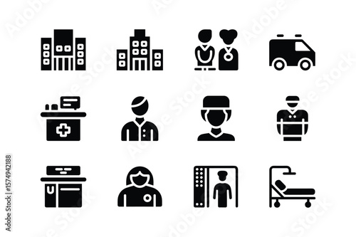 Medical Building Ambulance Doctor Nurse Receptionist Patient Elevator Stretcher hospital