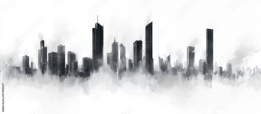 Fototapeta premium A cityscape rendered in grayscale, with a misty effect.