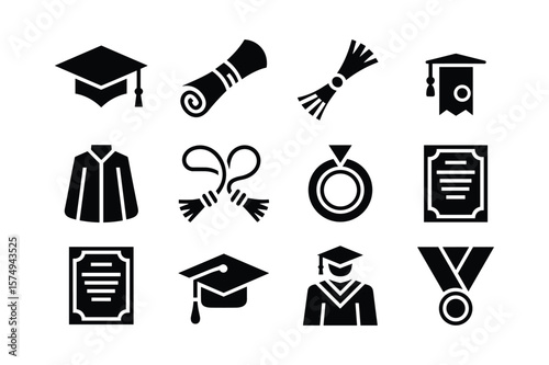 Graduation Cap Diploma Gown Medal Certificate Tassel Banner Ring scroll academic gown