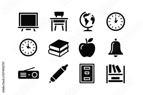 School supplies and educational icons learning teaching