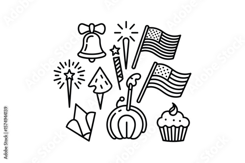American patriotic celebration icons with flags and fireworks american flag sparkler