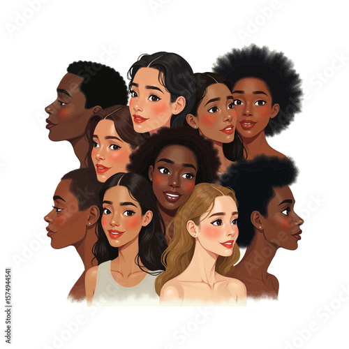 Colorful vector illustration of a diverse group of people Multi-ethnic portraits of men and women for equality and community concepts