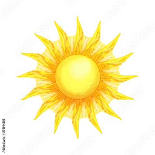 Abstract wavy sun vector illustration Colorful stylized celestial icon with decorative flame like rays for summer or fantasy design