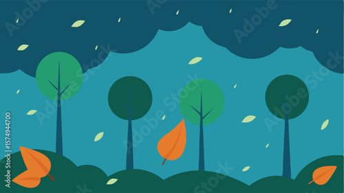 forest scene where instead of rain leaves
