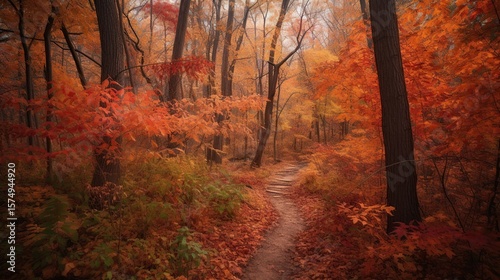Autumn Trail with Misty Forest Path.