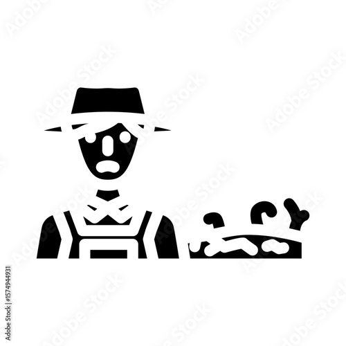 farmer near contaminated crops glyph icon vector illustration