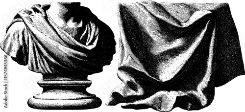 Engraved bust of roman senator with draped fabric - classical art for design and decor